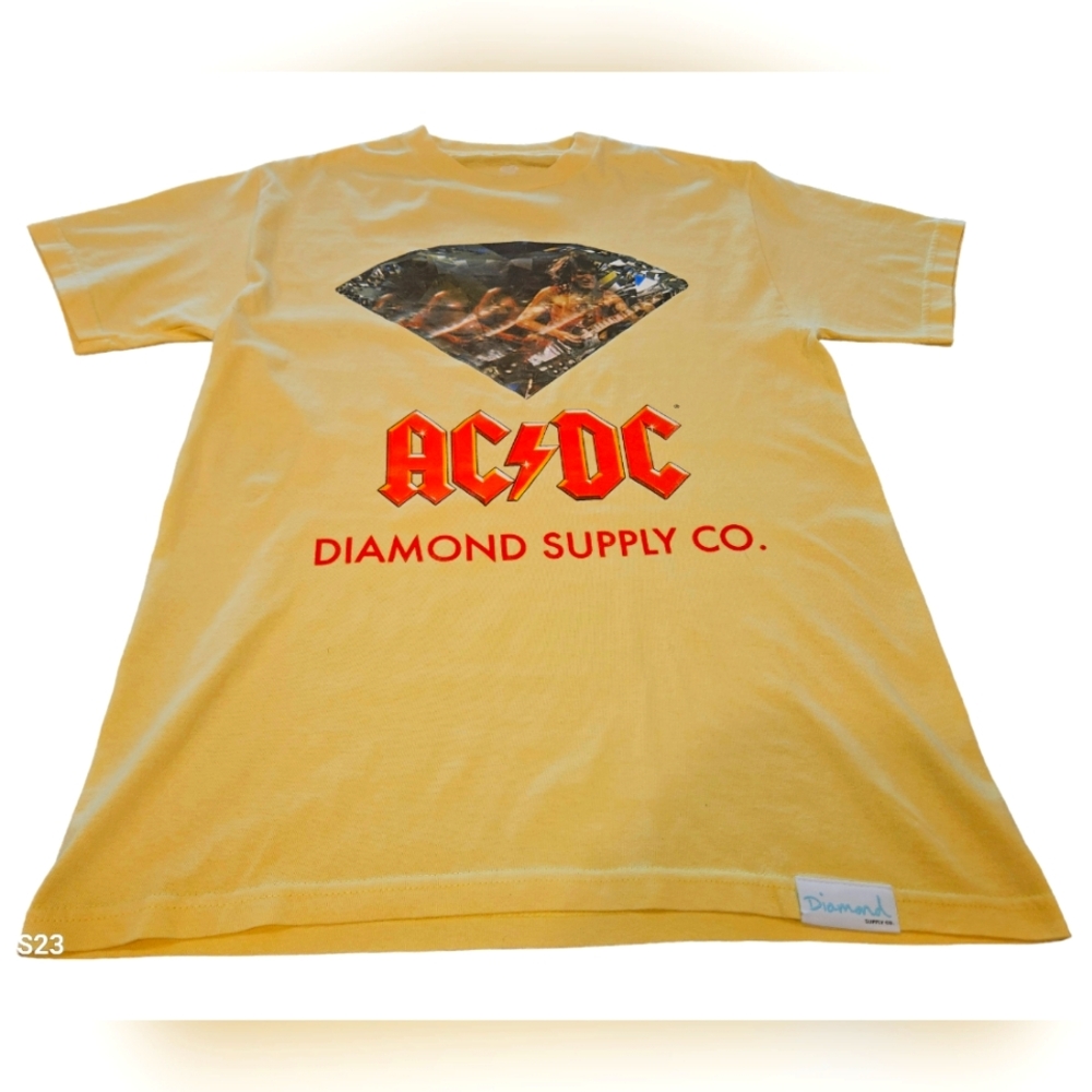 Diamond Supply Co AC DC Mens  Shirt Size Large  Color Yellow 100% Cotton